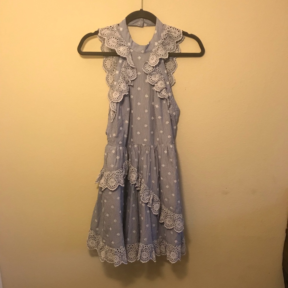 High neck short blue and white, fit and flare